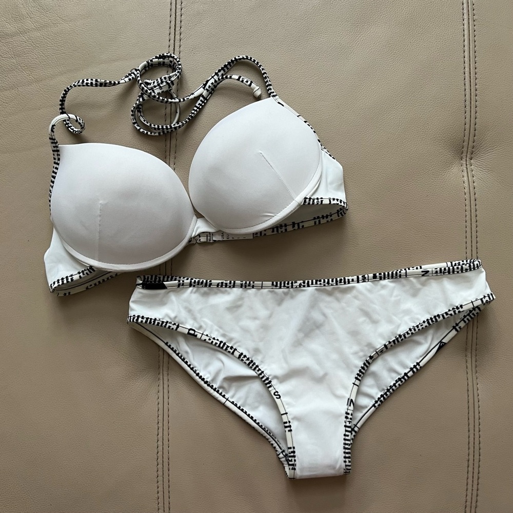 JOHN GALLIANO Vintage White Newspaper Print Bikini